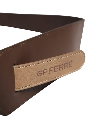 Cintura da donna larga in vera pelle marrone con logo GF Ferre