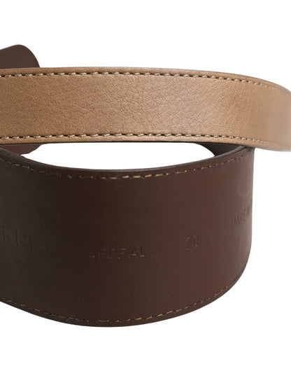 Cintura da donna larga in vera pelle marrone con logo GF Ferre