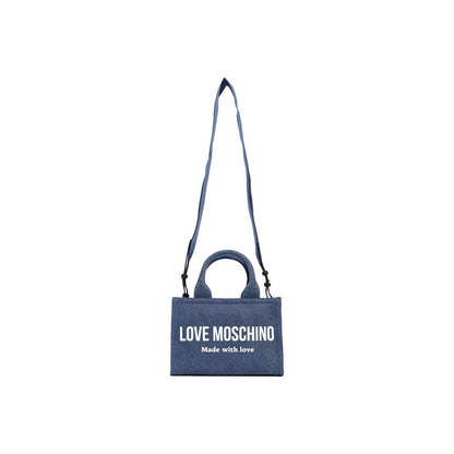Borsa a mano in cotone blu Love Moschino