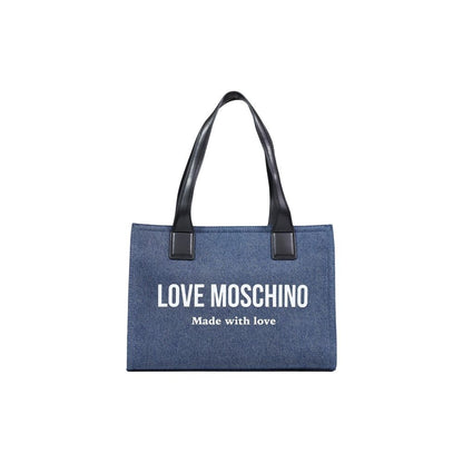 Borsa a mano in cotone blu Love Moschino