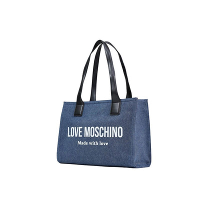 Borsa a mano in cotone blu Love Moschino