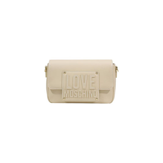 Borsa a mano in polietilene color crema Love Moschino