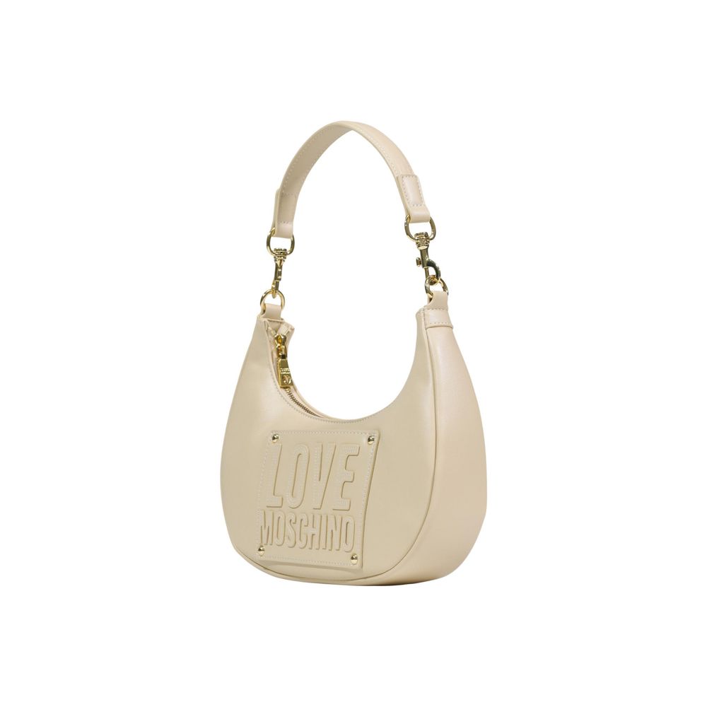 Borsa a mano in polietilene color crema Love Moschino
