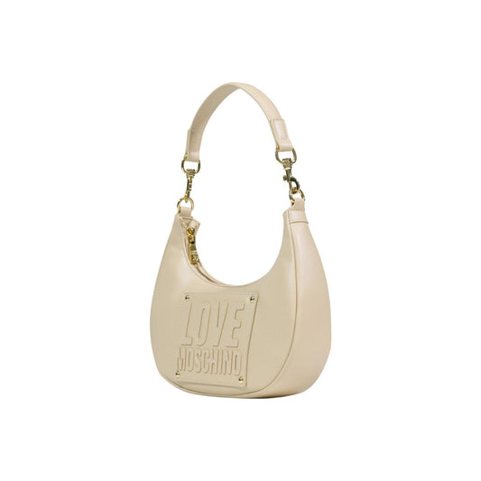 Borsa a mano in polietilene color crema Love Moschino
