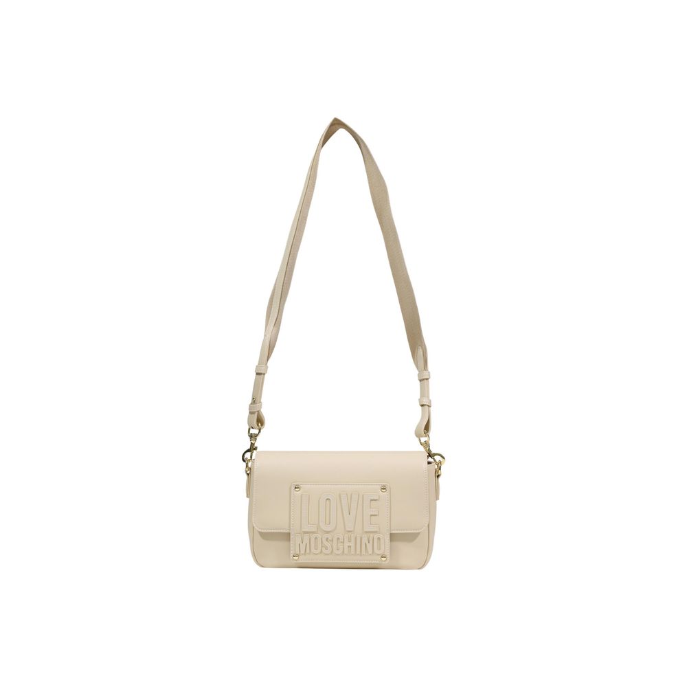 Borsa a mano in polietilene color crema Love Moschino