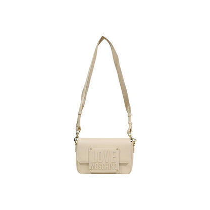 Borsa a mano in polietilene color crema Love Moschino