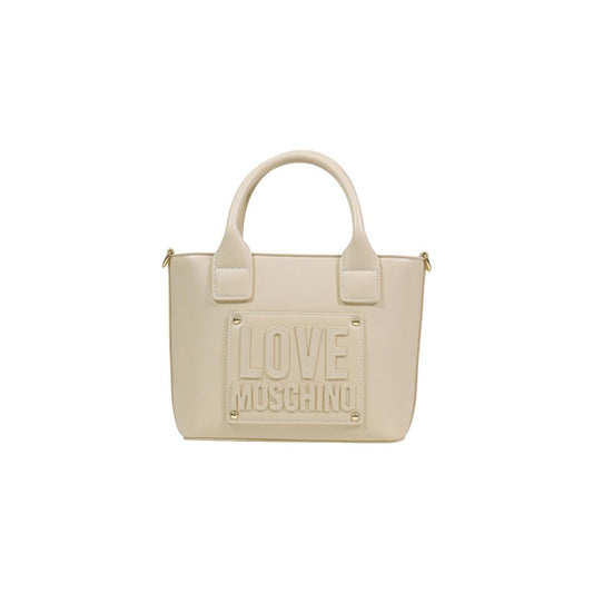 Borsa a mano in polietilene color crema Love Moschino