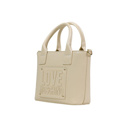 Borsa a mano in polietilene color crema Love Moschino