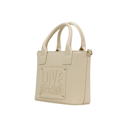 Borsa a mano in polietilene color crema Love Moschino