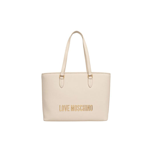 Borsa a mano in polietilene beige Love Moschino