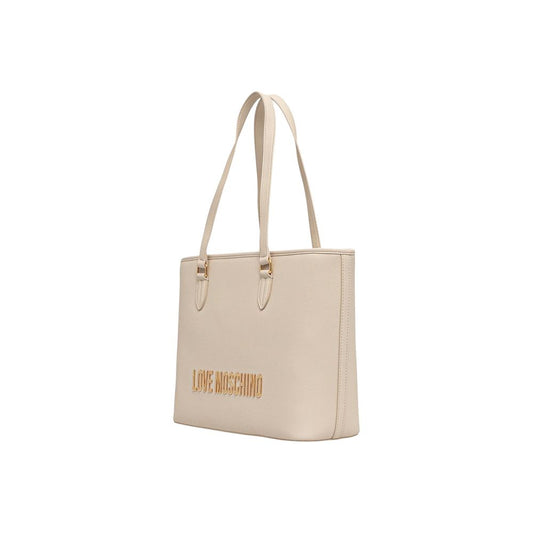 Borsa a mano in polietilene beige Love Moschino