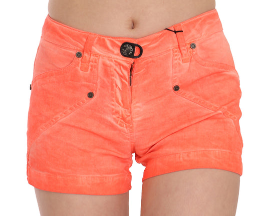 Mini shorts in denim di cotone a vita media arancione PLEIN SUD
