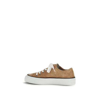 Brunello Cucinelli Beige Calf Leather Bos Taurus Low Top Sneakers