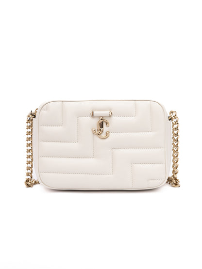 Jimmy Choo White Leather Avenue Camera Crossbody Bag