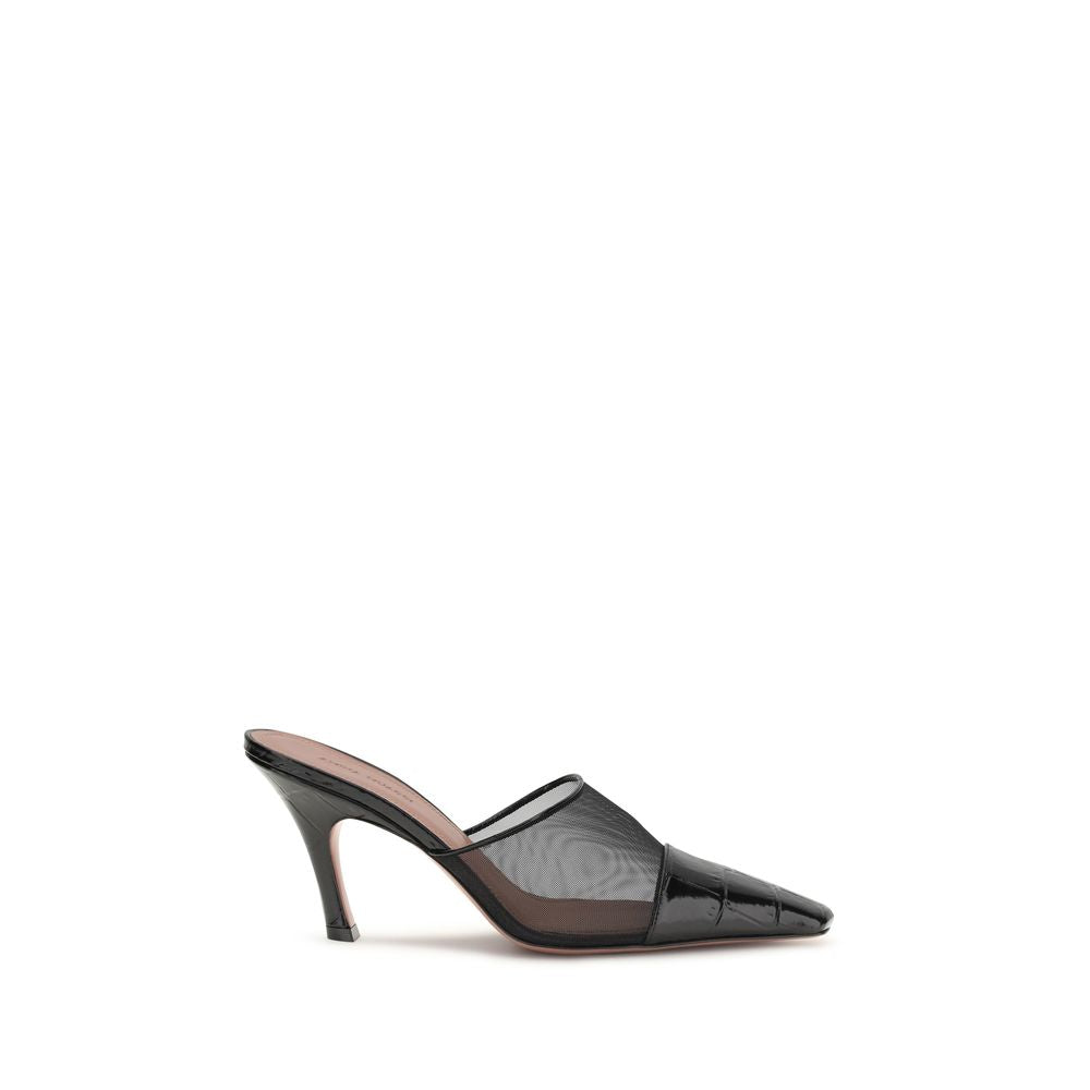 Amina Muaddi Black Calf Leather Bos Taurus Mules