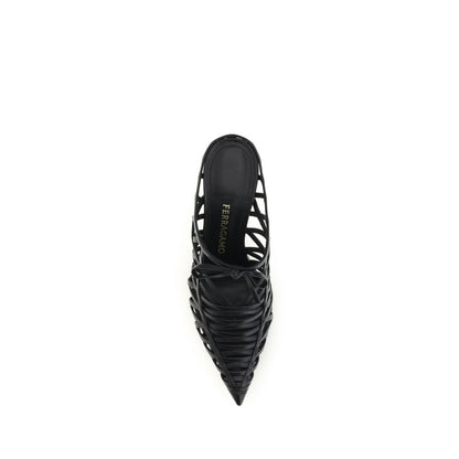 Ferragamo Black Calf Leather Bos Taurus Mules