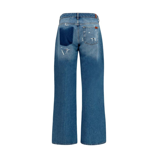 7FOR Blue Cotton Straight-Leg Jeans
