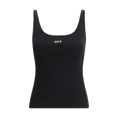 Off-White Black Cotton Sleeveles T-Shirt