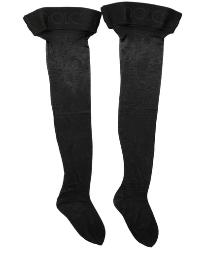Dolce & Gabbana Black Nylon Logo Calf Long Women Accessory Socks