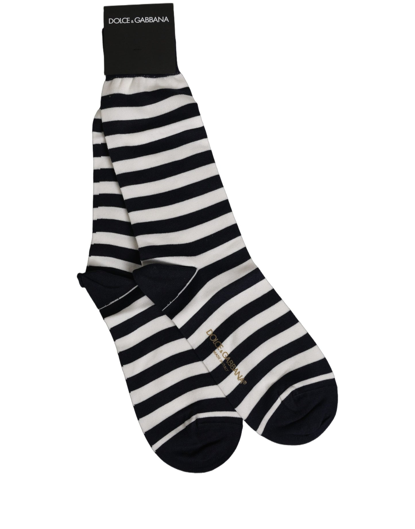 Dolce & Gabbana Black White Stripes Cotton Mid Calf Accessory Socks