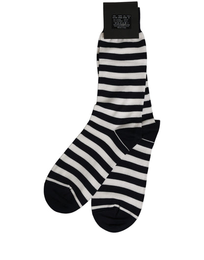Dolce & Gabbana Black White Stripes Cotton Mid Calf Accessory Socks