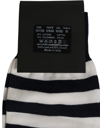 Dolce & Gabbana Black White Stripes Cotton Mid Calf Accessory Socks