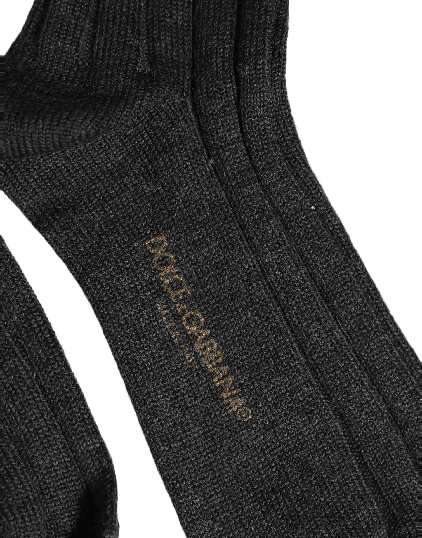 Dolce & Gabbana Dark Gray Wool Logo Calf Long Ribbed Accessory Socks