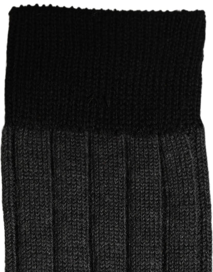 Dolce & Gabbana Dark Gray Wool Logo Calf Long Ribbed Accessory Socks