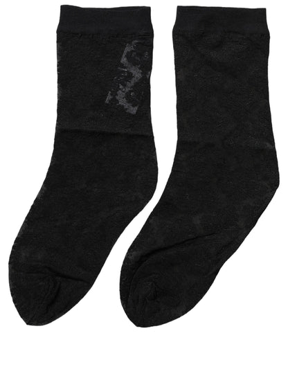 Dolce & Gabbana Black Floral Nylon Stretch Mid Calf Socks