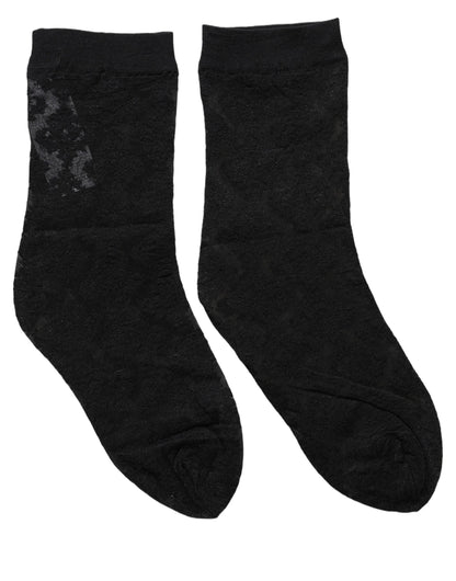 Dolce & Gabbana Black Floral Nylon Stretch Mid Calf Socks