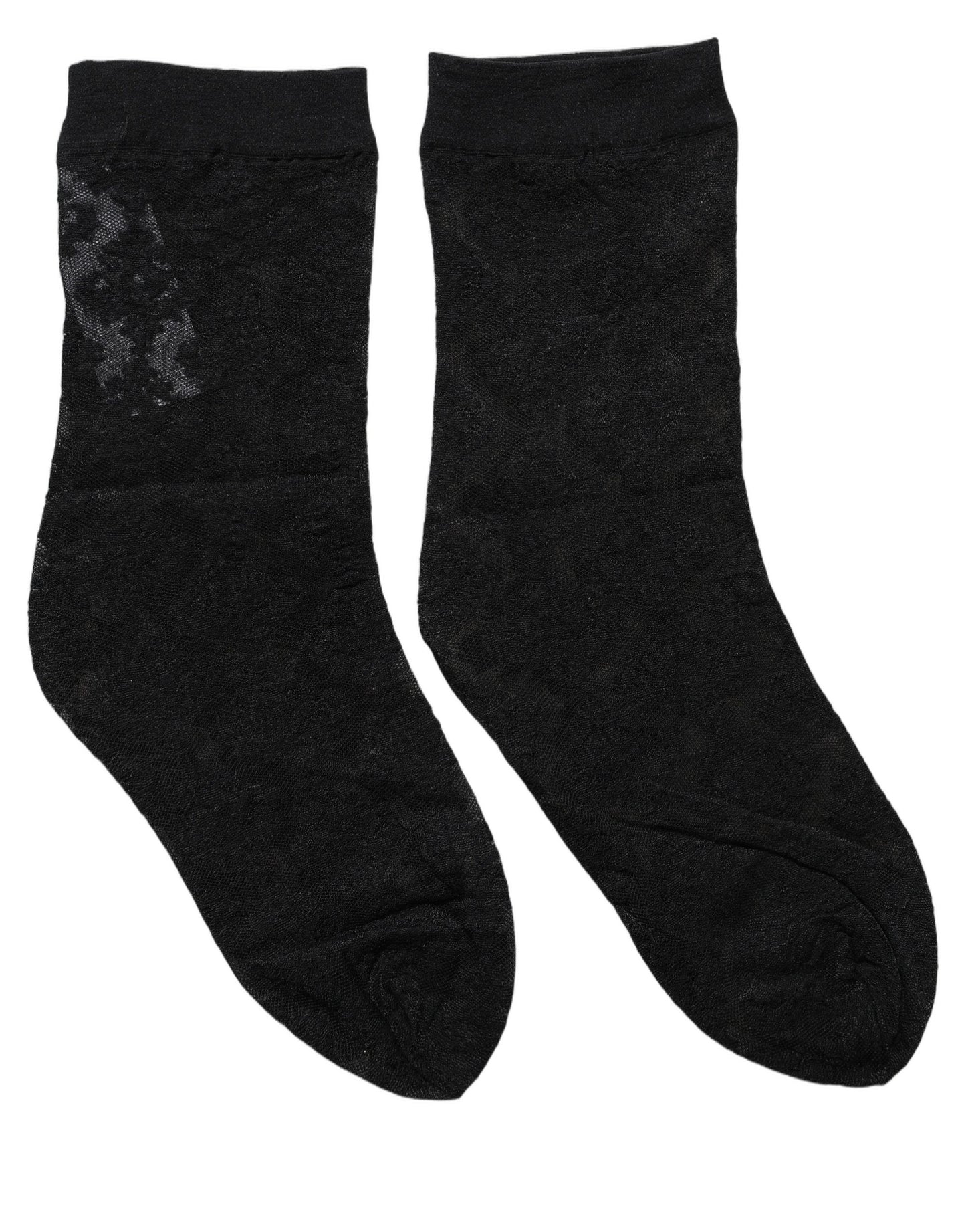 Dolce & Gabbana Black Floral Nylon Stretch Mid Calf Socks