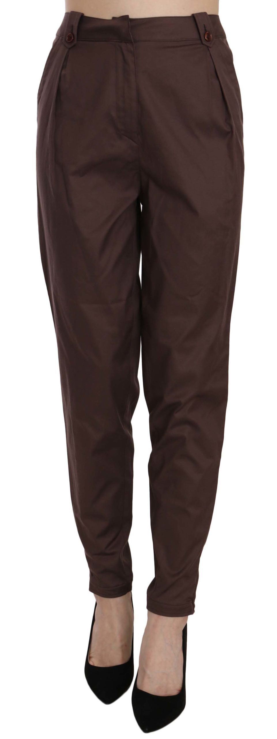 Pantaloni formali affusolati a vita alta marroni Just Cavalli
