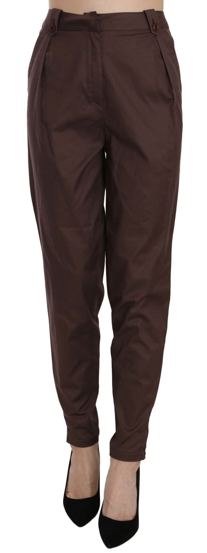 Pantaloni formali affusolati a vita alta marroni Just Cavalli