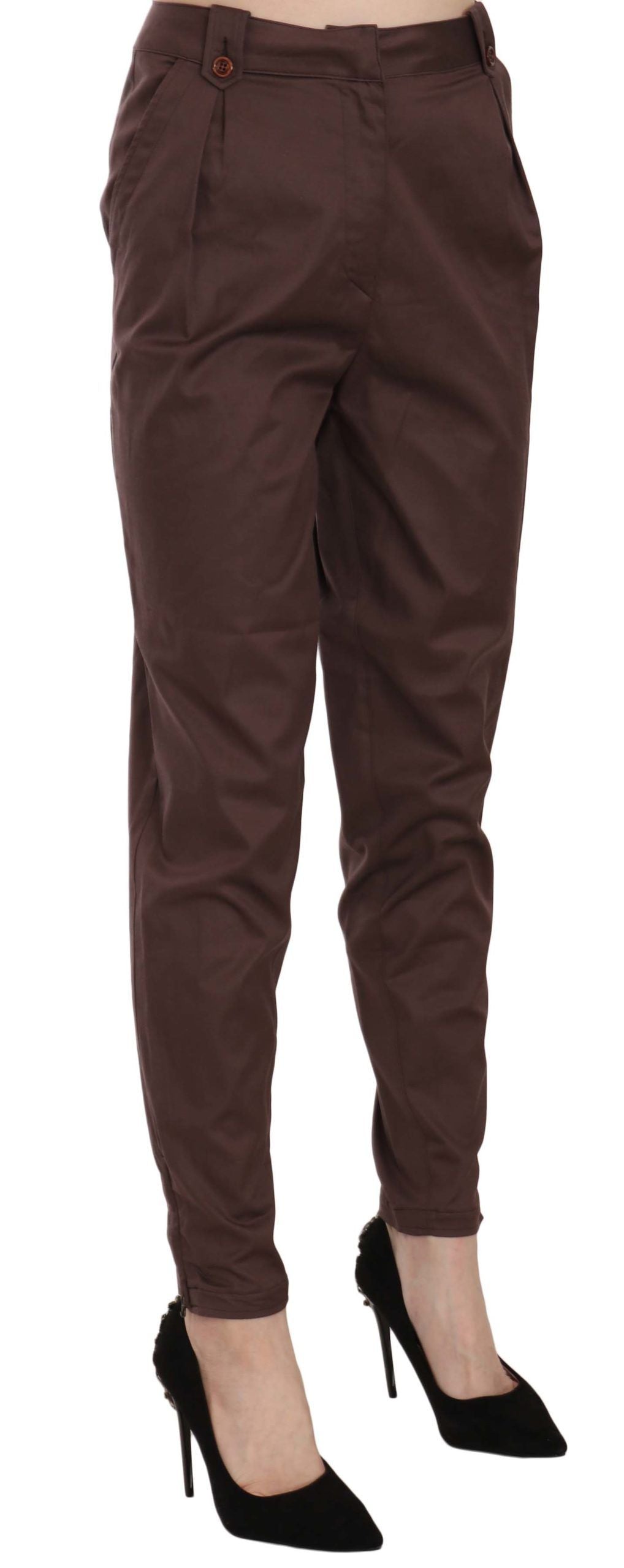 Pantaloni formali affusolati a vita alta marroni Just Cavalli