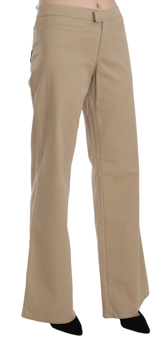 Pantaloni a zampa a vita media in cotone beige Just Cavalli