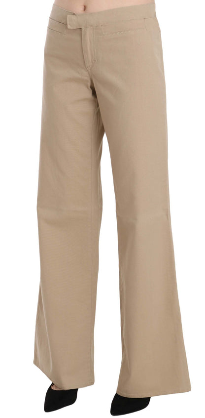 Pantaloni a zampa a vita media in cotone beige Just Cavalli