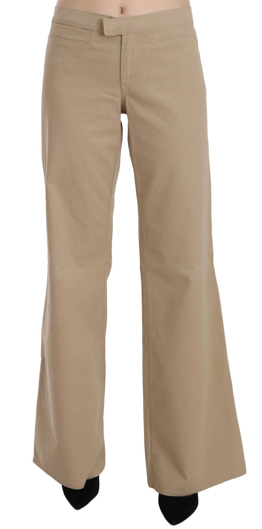 Pantaloni a zampa a vita media in cotone beige Just Cavalli