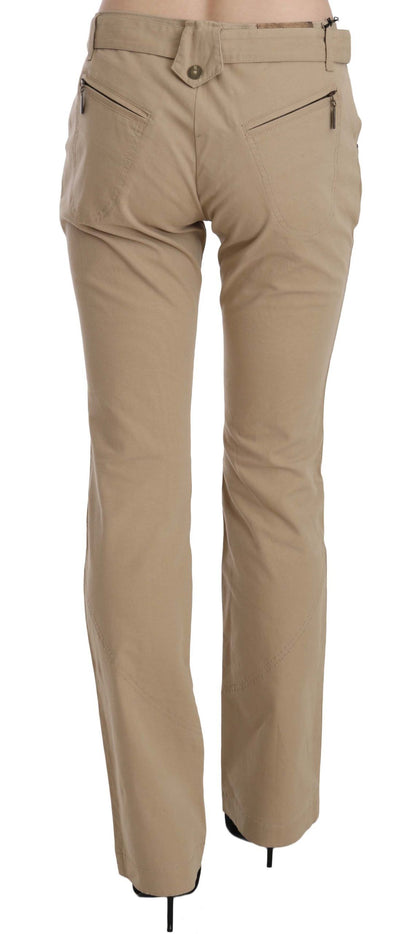 Pantaloni dritti a vita media in cotone beige Just Cavalli