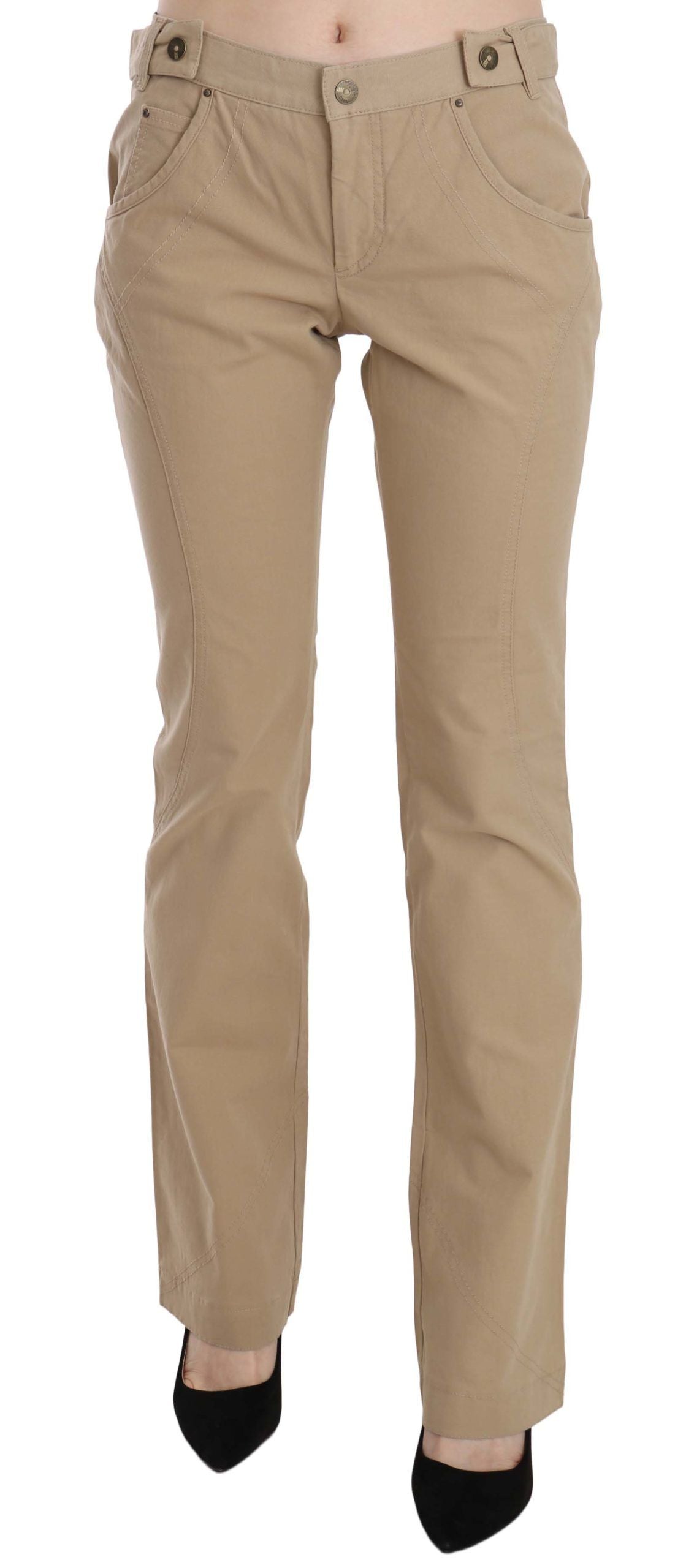 Pantaloni dritti a vita media in cotone beige Just Cavalli