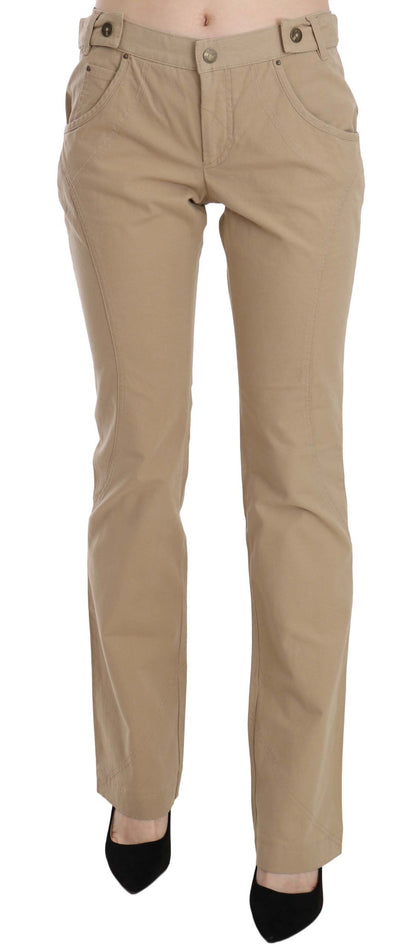 Pantaloni dritti a vita media in cotone beige Just Cavalli