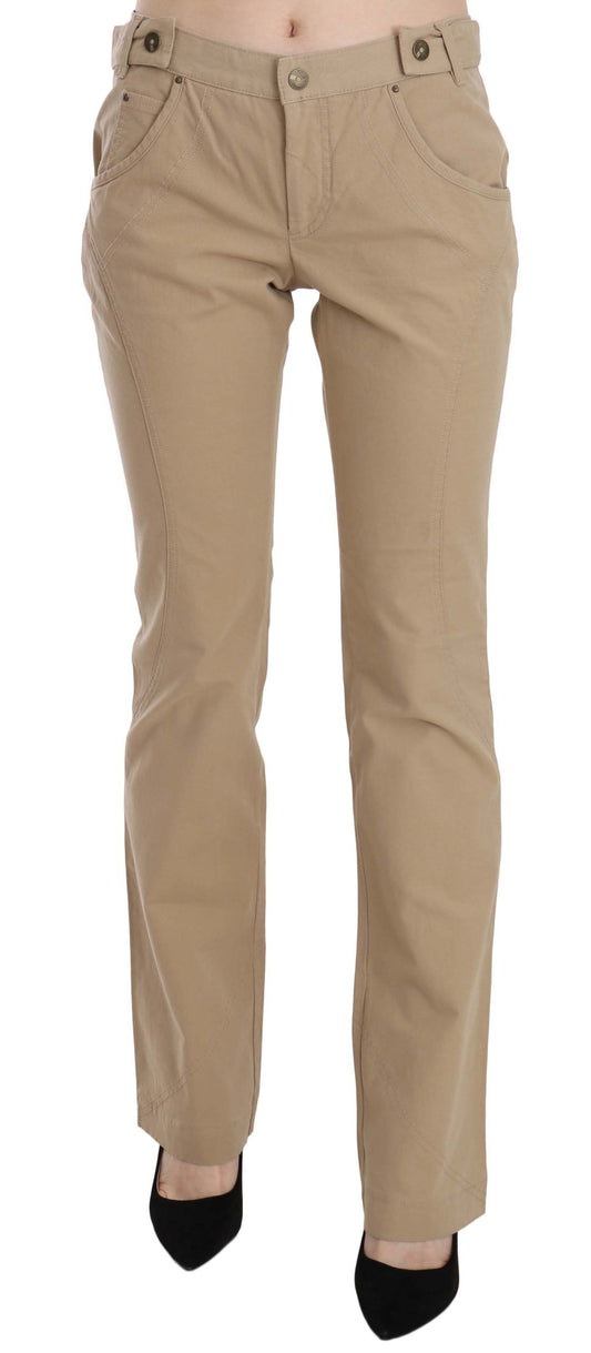 Pantaloni dritti a vita media in cotone beige Just Cavalli