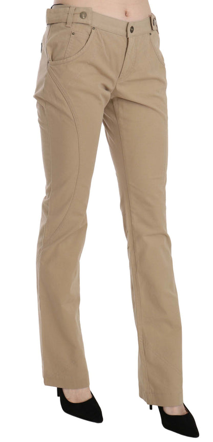 Pantaloni dritti a vita media in cotone beige Just Cavalli