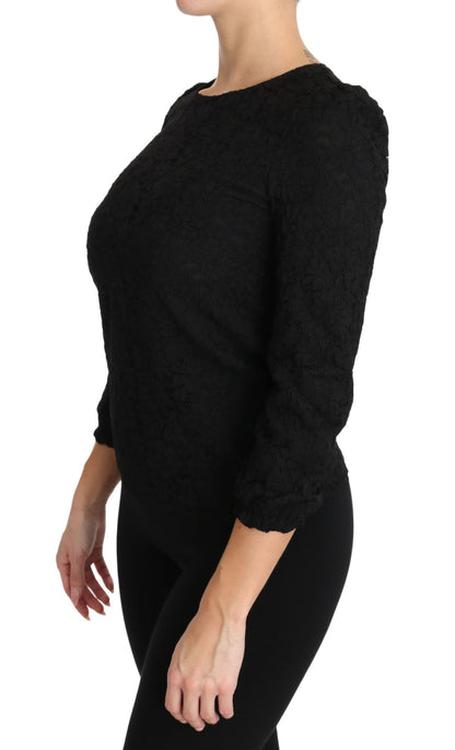 Blusa con cerniera in pizzo floreale nero Dolce &amp; Gabbana