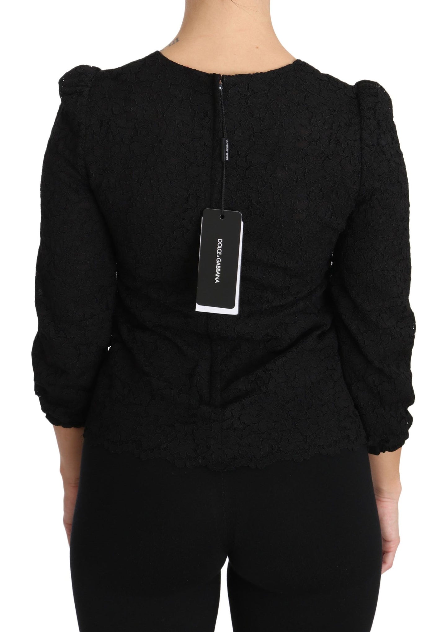 Blusa con cerniera in pizzo floreale nero Dolce &amp; Gabbana