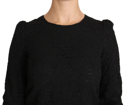 Blusa con cerniera in pizzo floreale nero Dolce &amp; Gabbana