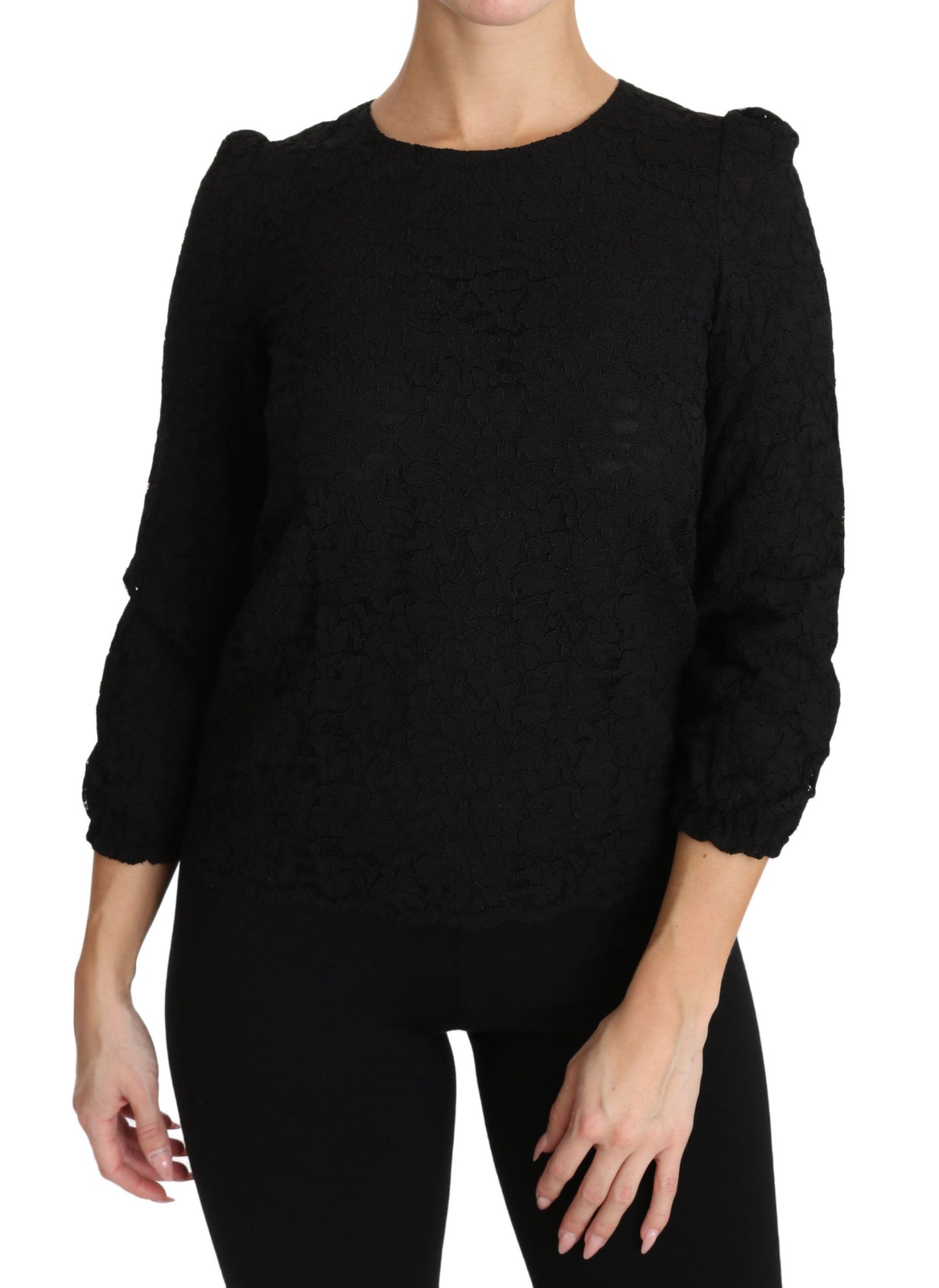 Blusa con cerniera in pizzo floreale nero Dolce &amp; Gabbana