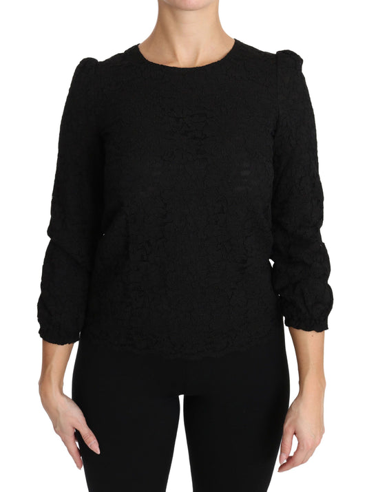 Blusa con cerniera in pizzo floreale nero Dolce &amp; Gabbana