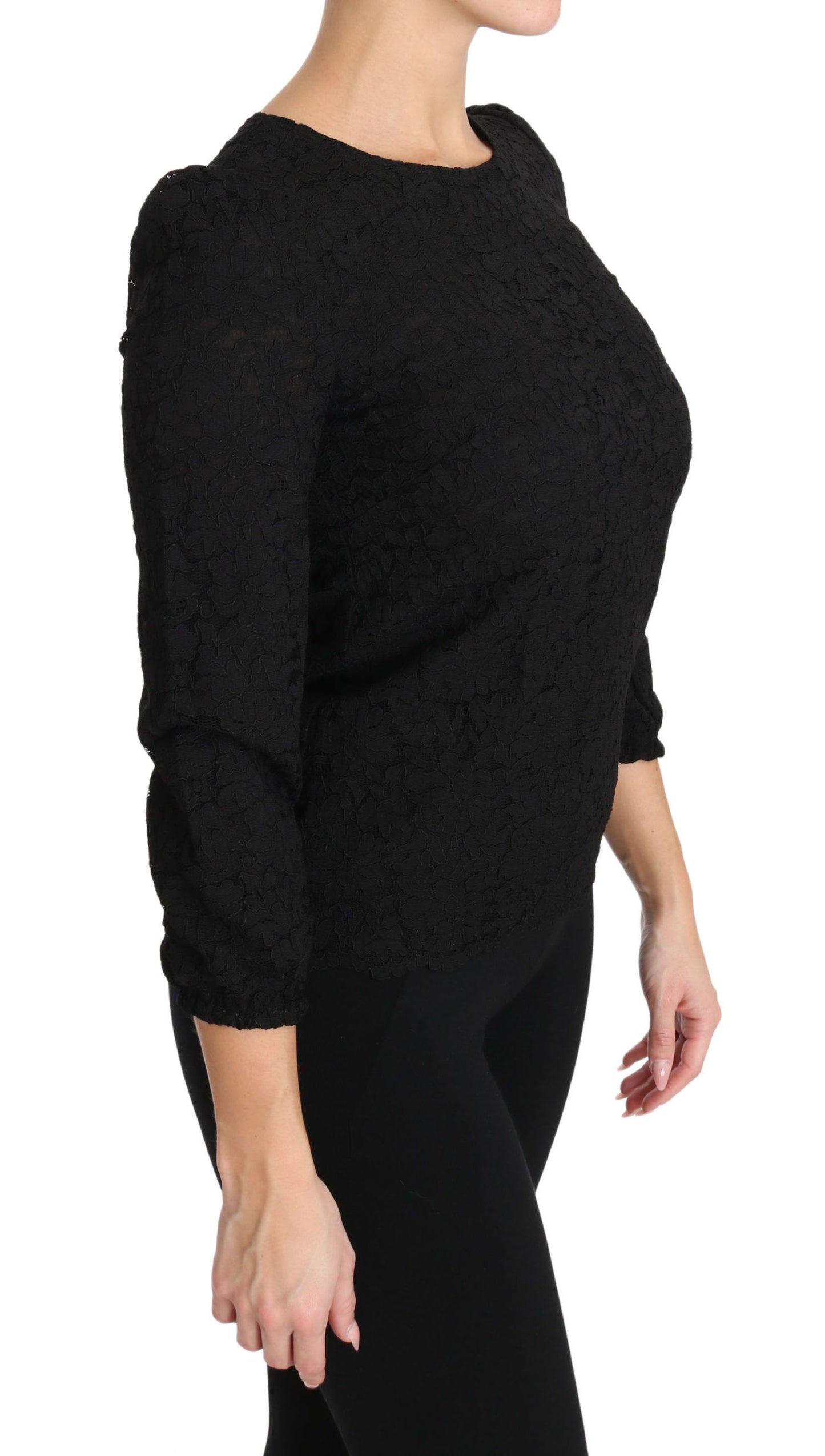 Blusa con cerniera in pizzo floreale nero Dolce &amp; Gabbana