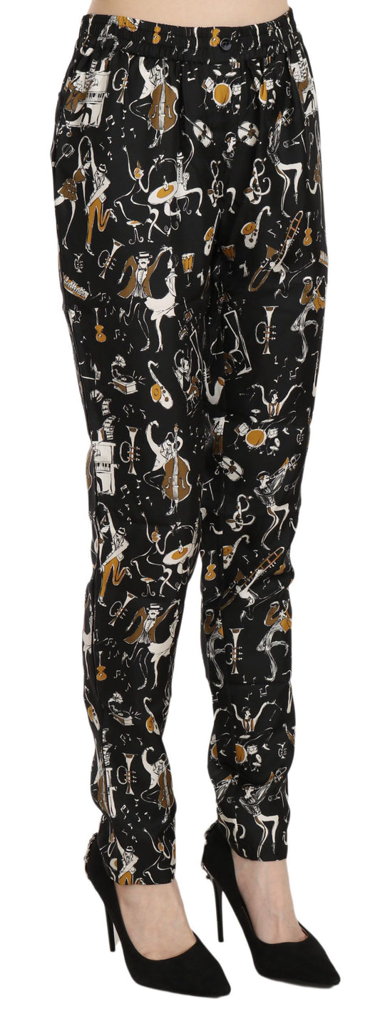 Pantaloni affusolati a vita alta con stampa Jazz Club nera Dolce &amp; Gabbana