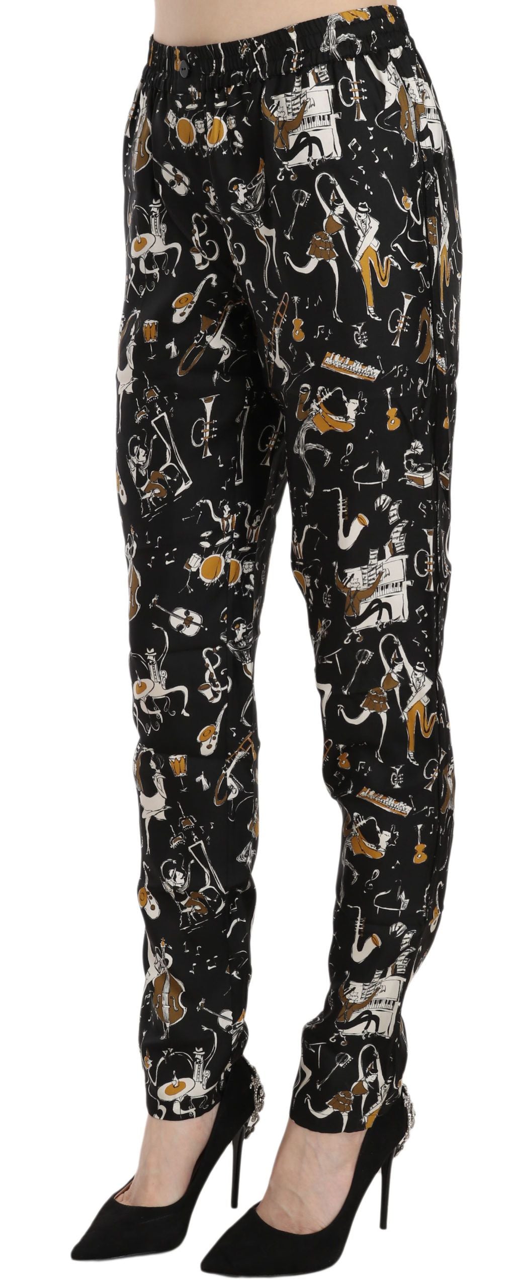 Pantaloni affusolati a vita alta con stampa Jazz Club nera Dolce &amp; Gabbana